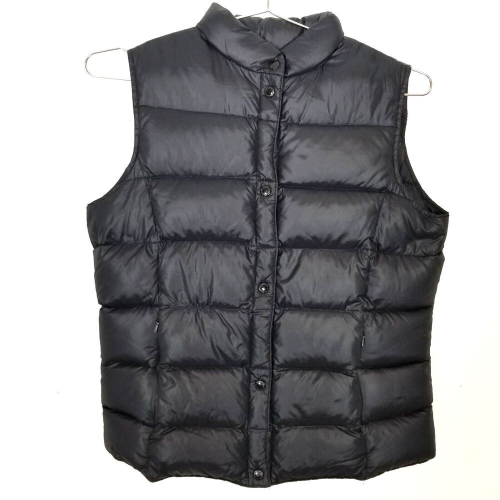Lands'‎ End Women Down Puffer Vest Sz XS Black Warm Outdoor Sleeveless Jacket